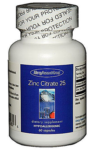 Zinc Citrate 25 mg by Allergy Research Group 60 Capsules