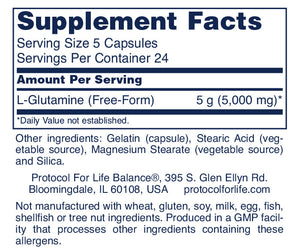 Glutamine Tablets - L-Glutamine By Protocol for Life Balance - 1000 mg 120 capsules